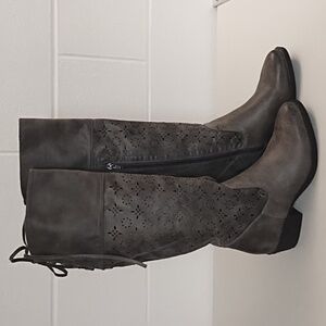 Not Rated Charcoal Lazer Cut, Lace Back, Side Zip, Vegan Leather Boot